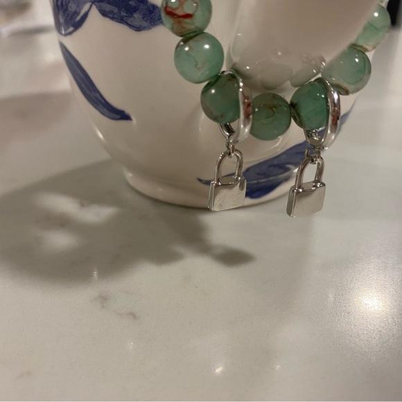 Silver Padlock Dangle Drop Earrings - Picture 3 of 4